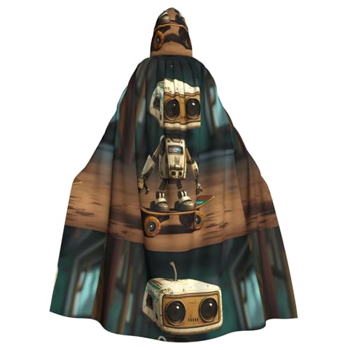 YYHWHJDE Roboter auf Skateboard-Muster, Halloween-Umhang mit Kapuze, kein Reißverschluss, bequem für Kostümpartys YYHWHJDE Roboter auf Skateboard-Muster, Halloween-Umhang mit Kapuze, kein Reißverschluss, bequem für Kostümpartys von YYHWHJDE