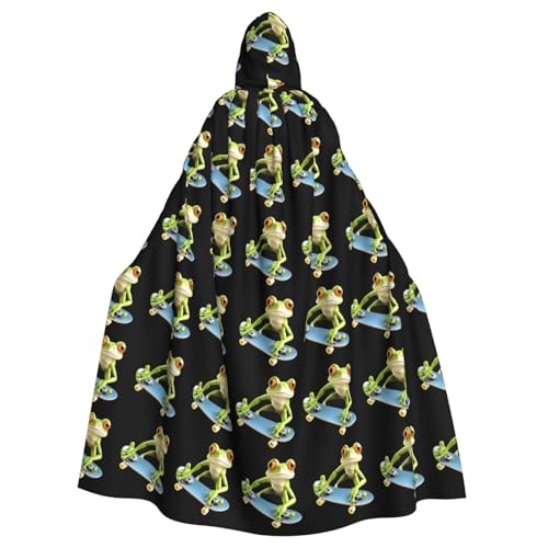 YYHWHJDE Skateboard-Frosch-Muster, Halloween-Umhang mit Kapuze für Erwachsene, für Rollenspiele, Bühnenkostüme, Partys, pflegeleicht YYHWHJDE Skateboard-Frosch-Muster, Halloween-Umhang mit Kapuze für Erwachsene, für Rollenspiele, Bühnenkostüme, Partys, pflegeleicht von YYHWHJDE