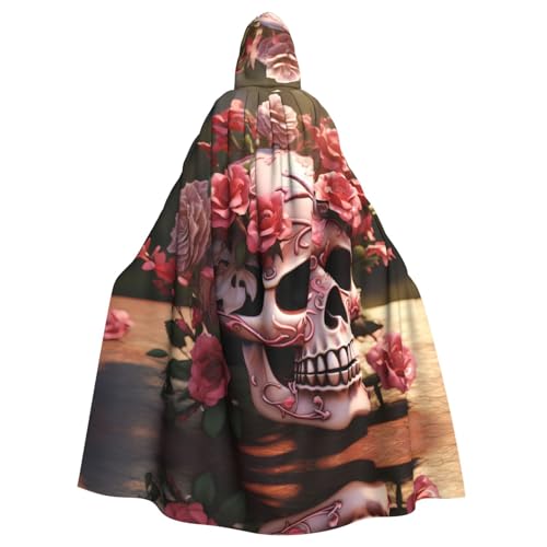 YYHWHJDE Sugar Horror Skull Flowers Rose Pattern Adult Hooded Cape Hooded Cloak Suitable for Halloween, Cosplay Costumes, Christmas parties von YYHWHJDE