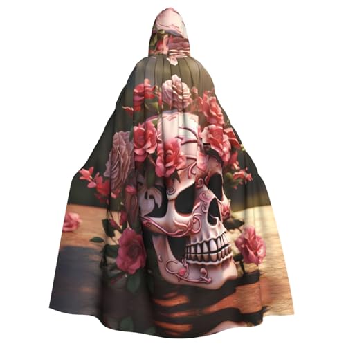 YYHWHJDE Sugar Horror Skull Flowers Rose Picture Halloween Adult Hooded Cloak for Role-Playing, Costumes, and Theme Parties von YYHWHJDE