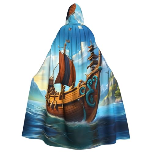 YYHWHJDE Vikings Boat Picture Adult Hooded Cape Hooded Cloak Suitable for Halloween, Cosplay Costumes, Christmas parties von YYHWHJDE