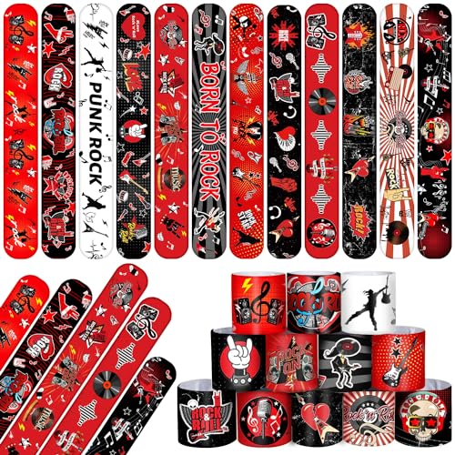 YYMYMGJ 48 Stück Rock and Roll Party Favors Slap Armbänder Armbänder Rock Star Party Dekorationen Zubehör für 80er 90er Jahre Born to Rock Fake Musiker Gitarre Rap Themenparty von YYMYMGJ