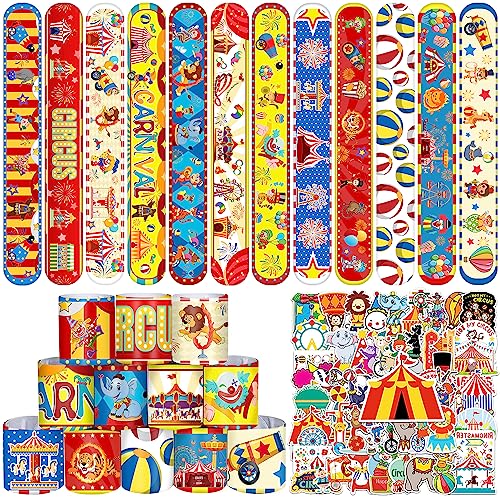 YYMYMGJ Karneval Party Favors 86PCS Zirkus Karneval Slap Armbänder Aufkleber für Kinder Karneval Clown Tier Thema Geburtstag Party Dekorationen Supplies Preise Baby Shower Klassenzimmer Belohnungen von YYMYMGJ