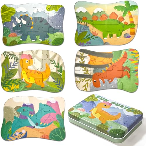 Kinderpuzzle, Dinosaurier Holzpuzzle für Kinder, Dinosaurier Puzzle für Kinder, Holzpuzzle ab 3 4 5 Jahren, 5 Bilds Puzzles, Geschenk für Jungen Mädchen von YYQXHSA