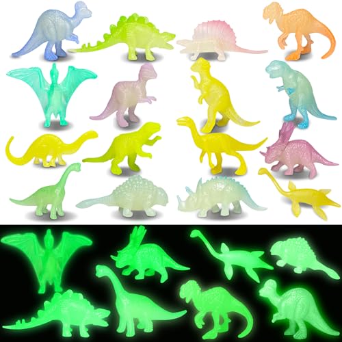 YYQXHSA Pack of 16 Dinosaur Party Bags,Mini Dinosaurier Figuren,Leuchten Dinosaurier Spielzeug von YYQXHSA