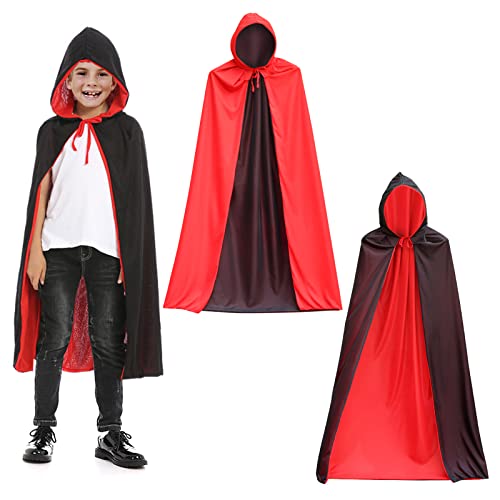 YYST 120cm Halloween Vampir Umhang,Kaputzenumhang für Kinder Erwachsene,kann beidseitig getragen werden,rot und Schwarz von YYST