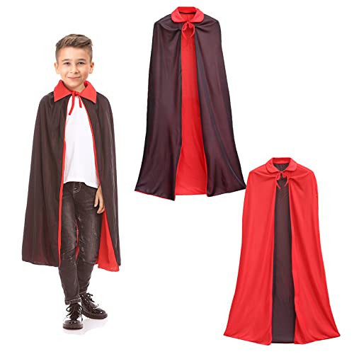 YYST Vampir Kostüm Kinder Vampir Umhang Mit Kragen Halloween Kostüm Vampir Schwarz Rot Kann Beidseitig Getragen Werden für Halloween Kostümparty Fasching Weihnachten Karneval Vampirball (M) von YYST