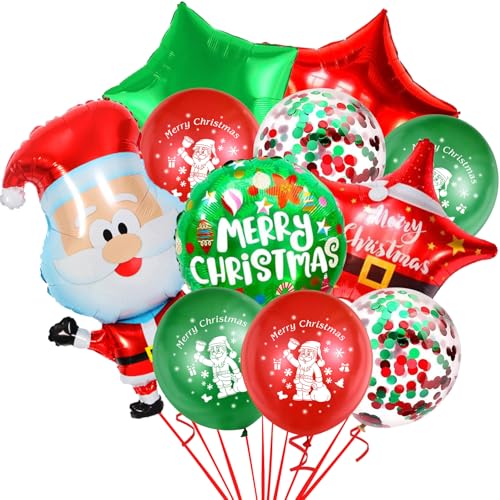 29 Stück Weihnachten Luftballons Deko, Weihnachtsmann Luftballon, Kinder Weihnachtsdeko, Weihnachtsgeschenke mit Konfetti Ballons, Rot Ballons, Grün Ballons, Folienballon von YYSWSAKY