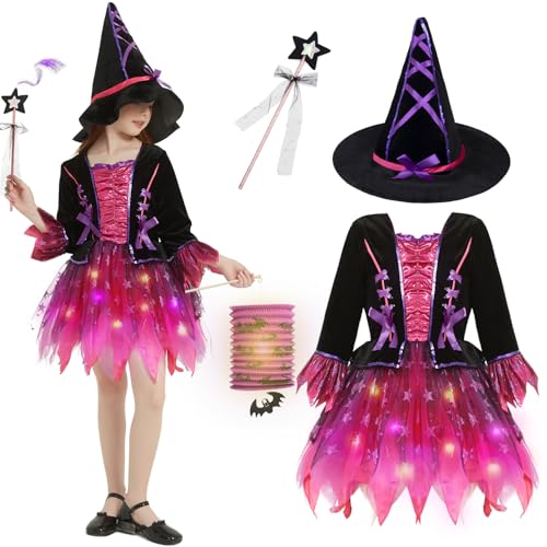 YYSWSAKY Hexen Kostüm Mädchen, LED Hexenkleid mit Hexenhut, Laterne und Zauberstab, Cosplay Hexe Kleidung, Kinder Zauberer Verkleiden Hexenkostüm für Halloween Karneval Fasching Party Bekleidung (130) YYSWSAKY Hexen Kostüm Mädchen, LED Hexenkleid mit Hexenhut, Laterne und Zauberstab, Cosplay Hexe Kleidung, Kinder Zauberer Verkleiden Hexenkostüm für Halloween Karneval Fasching Party Bekleidung (130) von YYSWSAKY