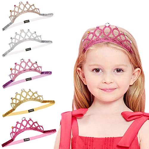 WBYNB 5 Stücke Madchen Krone, Crown Stirnband Kinder, Prinzessin Tiara Set, Madchen Krone Haarband, Tiara Elastisches Haarband, Sparkling Crown Stirnband, für Kinder Mädchen, für Baby Kinder Mädchen von WBYNB