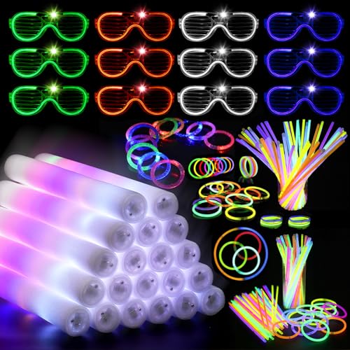 248 Knicklichter Party Set,Neon Leuchtstäbe Party Pack mit 200 Leuchtstab 24 Led Schaumstoff Leuchtstäbe 12 Led Brillen12 Leuchtarmbänder,Dunkle Party Supplies für Party Deko, Geburtstage Festivals von YYYuYong