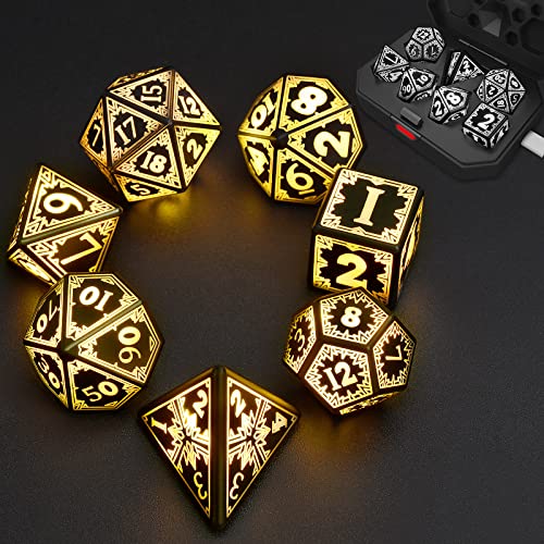 7 Stück DND Würfel Set mit Box,Leuchtend DND Dice Set,Wiederaufladbar Polyedrisches Würfelset,LED Würfel für Rollenspiele Tabletop Spiele (A) von YYYuYong