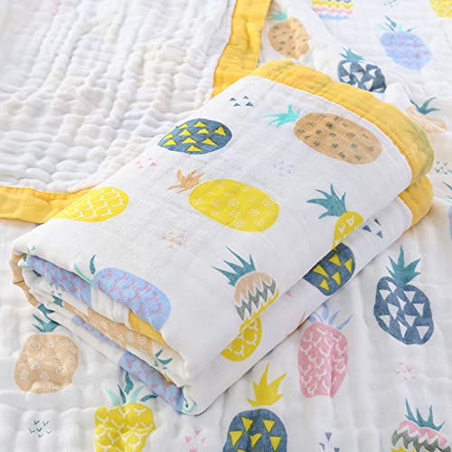 YZLFHO Musselin Babydecke, Superweich Baumwolle Kuscheldecke, sechs Lagen Decke Pucktüche für Kinder et Baby Kinderwagen Ananas 110X100CM von YZLFHO
