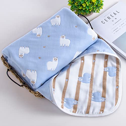 YZLFHO Musselin Babydecke, Superweich Baumwolle Kuscheldecke, sechs Lagen Decke Pucktüche für Kinder et Baby Kinderwagen blaues Alpaka 120X150CM von YZLFHO