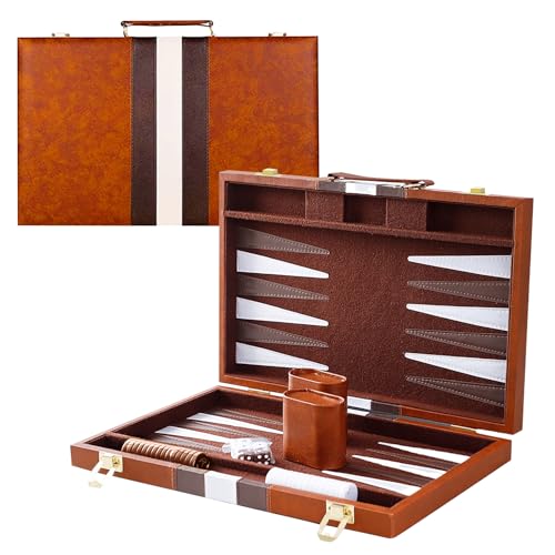 YZNlife Backgammon-Set für 2 Spieler, klassisches Backgammon-Set für Brettspiel, mit Premium-Ledertasche für Reisen, Backgammon-Set (27,9 cm) von YZNlife