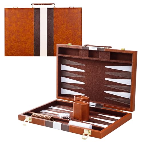 YZNlife Backgammon-Set für 2 Spieler, klassisches Backgammon-Set für Brettspiel, mit Premium-Ledertasche für Reisen, Backgammon-Set (38,1 cm) von YZNlife