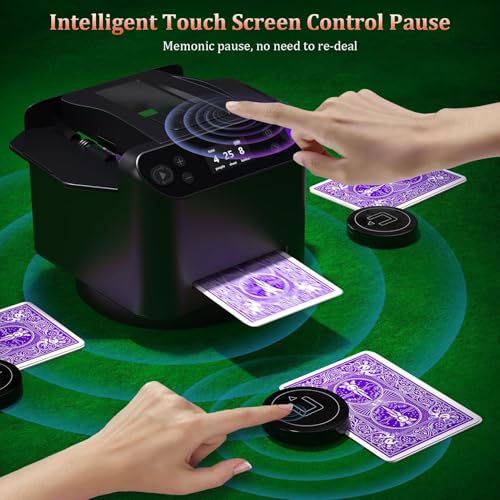 Automatischer Kartenmisch- und Kartengeber, um 360 Grad drehbarer Kartengeber, wiederaufladbarer Kartenhändler und Kartengeber mit 4 kabellosen Kartengebertasten for UNO, Blackjack, Texas Hold'em, Sch von YZRDCXM