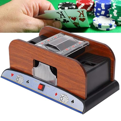 Automatischer Kartenmischer, Kartenmischer, langlebiger und zuverlässiger elektrischer Kartenmischer aus Holz, leiser, automatischer, batteriebetriebener Spielkartenmischer for Familien-Pokerspiele, 2 von YZRDCXM