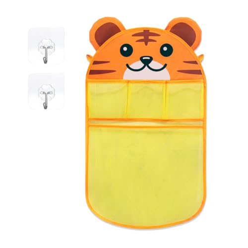 YZROHYI Badespielzeug Aufbewahrung Netz Badewannenspielzeug,Badewannennetz Baby,Spielzeugnetz Badewanne Aufhängen,Bath Toy Organizer,Cartoonform Bad Netz,Badewannen Organizer Kinder Mit 2 Haken-Tiger von YZROHYI