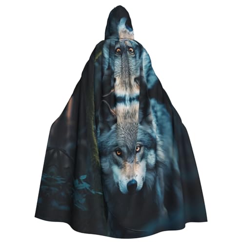 YaWea Blaue Augen Wolf2-Aufdruck, Unisex-Kapuzenumhang, leichter Zauberer-Umhang, für Halloween, Cosplay-Kostüme von YaWea