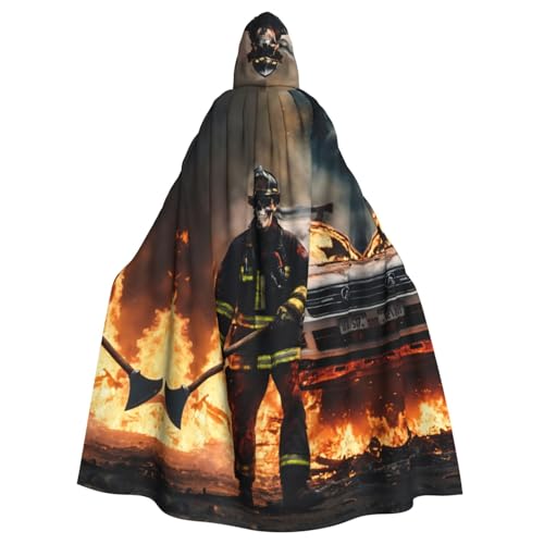 YaWea Feuerwehrmann Feuerwehrmann Flamme Druck Unisex Kapuzenumhang Robe Umhang Leichter Zauberer Umhang für Halloween Cosplay Kostüme von YaWea