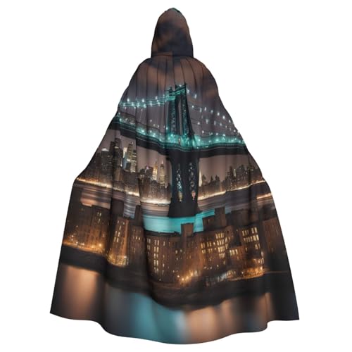 YaWea New York Manhattan Bridge Night Print Unisex Kapuzenumhang, leichter Zauberer-Umhang, für Halloween, Cosplay-Kostüme von YaWea