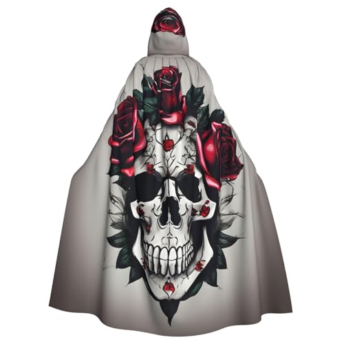 YaWea Roter Rosen-Totenkopf-Aufdruck, Unisex, Kapuzenumhang, leichter Zauberer-Umhang, für Halloween, Cosplay-Kostüme von YaWea