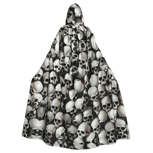 YaWea Schwarzer Unisex-Kapuzenumhang mit Totenkopf-Aufdruck, leichter Zauberer-Umhang, für Halloween, Cosplay-Kostüme von YaWea