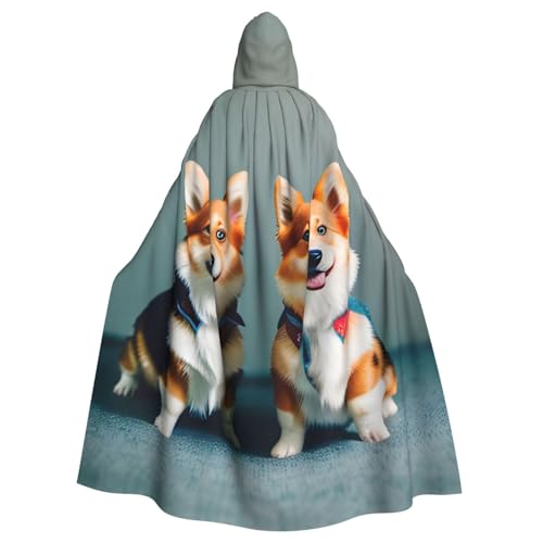 YaWea Tragen Sie Kleidung, niedlicher Corgi-Hunde-Aufdruck, Unisex, Kapuzenumhang, leichter Zauberer-Umhang, für Halloween, Cosplay-Kostüme von YaWea