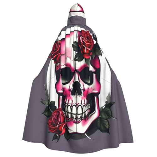 YaWea Unisex-Kapuzenumhang mit Rosen-Totenkopf-Aufdruck, leichter Zauberer-Umhang, für Halloween, Cosplay-Kostüme von YaWea