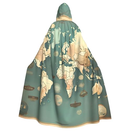 YaWea Unisex Kapuzenumhang mit Weltkarte, Retro-Druck, leichter Zauberer-Umhang, für Halloween, Cosplay-Kostüme YaWea Unisex Kapuzenumhang mit Weltkarte, Retro-Druck, leichter Zauberer-Umhang, für Halloween, Cosplay-Kostüme von YaWea