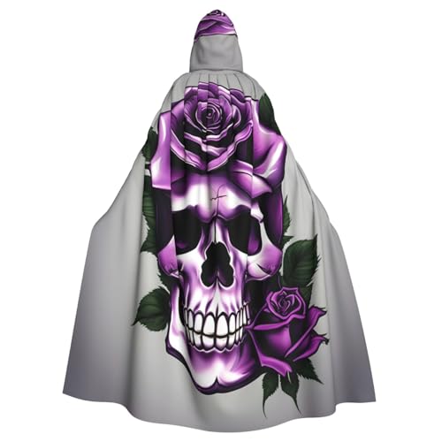 YaWea Unisex Kapuzenumhang mit violetter Rose, Totenkopf-Aufdruck, leichter Zauberer-Umhang, für Halloween, Cosplay-Kostüme von YaWea