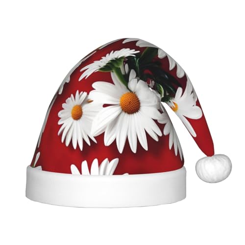 YaWea Weihnachtsmütze mit roten Blumen und weißen Gänseblümchen, Weihnachtsmannmütze, Weihnachtsmütze für Weihnachtsdekoration von YaWea