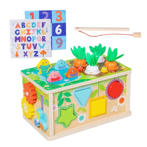 Yabauuop Aktivitätsspielwürfel aus Holz,Aktivitätswürfel aus Holz - Karottenernte-Spiel | Uhrenspielzeug, multifunktionales sensorisches Lernspielzeug, Vorschul-Lernpuzzlespielzeug für Kinder von Yabauuop