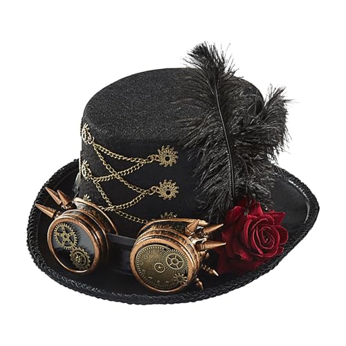 Yabauuop Gothic Steampunk Hut,Steampunk Zylinder | Gothic Kostüm Karneval Unisex Zylinder mit Schutzbrille,Verkleidungszubehör für Film-Requisiten, Verkleidungspartys, Festivals, Kostümpartys und von Yabauuop