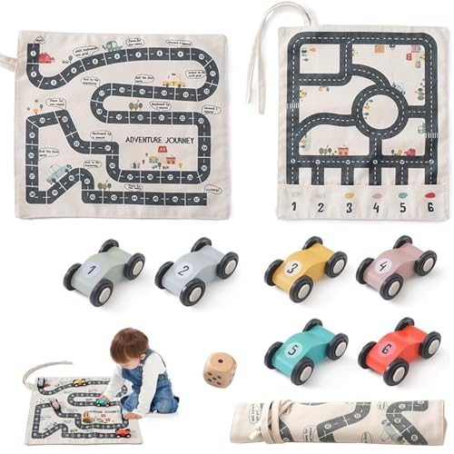 Canvas Car Toy Set, hölzerne Auto -Leinwand -Blätter -Track -Spiele, Verkehrset -Leinwand -Spielauto -Rennstreckensets, Dual Side Canvas Road Map Game, Lustiges Road Trip -Spiel (1 Set) von Yacriso