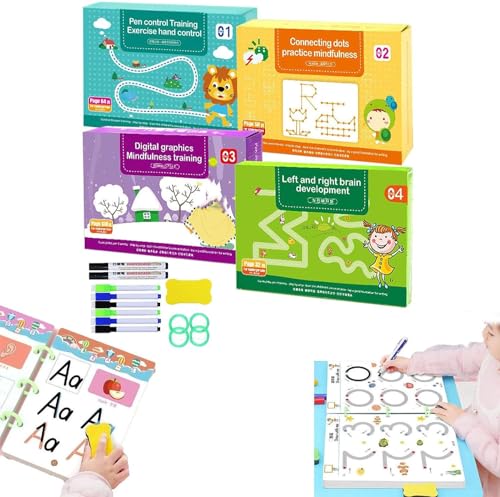 Yacriso Scribblesmart-Arbeitsbuch: Schnelle Lernhilfe für Junge Köpfe, Schreibheft für Kinder, abwischbare Stiftkontrolle, wiederverwendbares Scribble Smart-Arbeitsbuch, Little Curious Minds (4pcs) von Yacriso