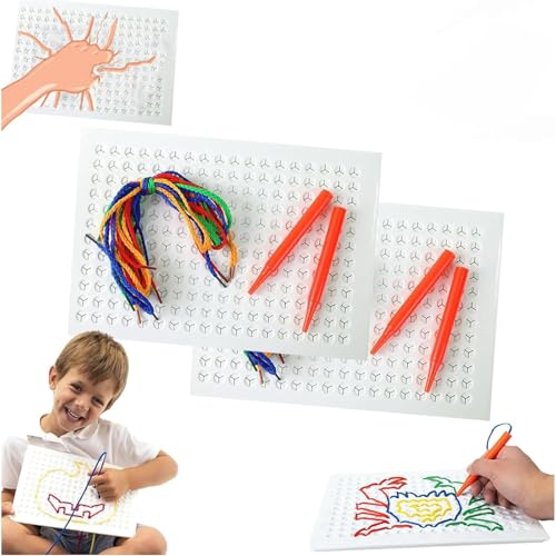 Yacriso Velaire-Stichbrett, Fadenbrett für Kinder, sensorisches Einfädelbrett, Stichbrett für Kinderfäden, DIY-Zeichenbrett zum Fadenweben für Kinder mit Stift und farbigem Seil (2pcs) von Yacriso