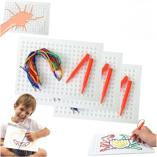 Yacriso Velaire-Stichbrett, Fadenbrett für Kinder, sensorisches Einfädelbrett, Stichbrett für Kinderfäden, DIY-Zeichenbrett zum Fadenweben für Kinder mit Stift und farbigem Seil (3pcs) von Yacriso