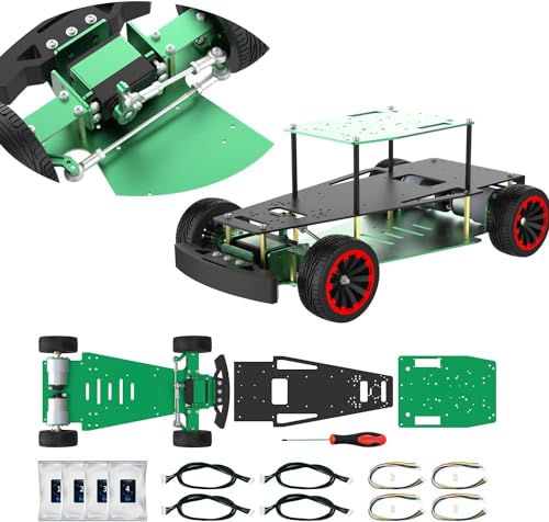 Yahboom Smart Robot Frame All Metal Intelligent Car Chassis Kit with 520 DC Motor School Education Electronic Project Kit (Ackerman Steering Chassis) von Yahboom