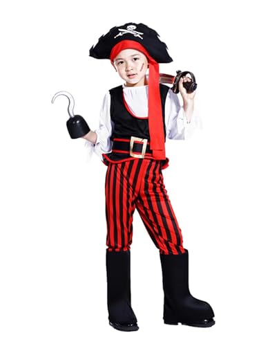 Yaixu Piratenkostüm Kinder, Piraten Kostüm Jungen Mädchen Piratenhut Piratengürtel, Halloween Kostüm Kinder Pirat Faschingskostüme von Yaixu