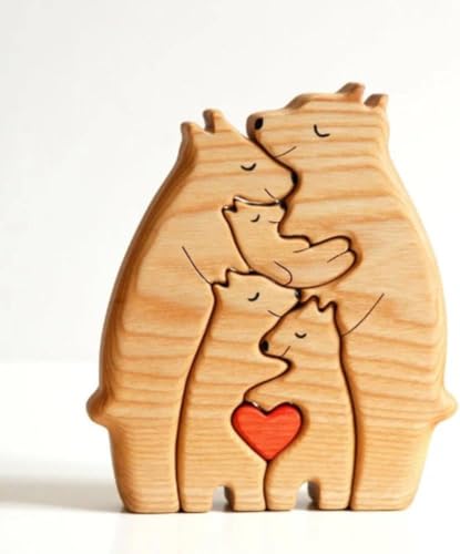 Yajimsa Familienpuzzle Bären Aus Holz | Personalisiertes Bärenfamilie Kunstpuzzle Aus Holz | Familienname Bär Herzpuzzle | Holzbärenskulpturen, Heimdekoration von Yajimsa