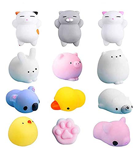 Yakiki Mini Squishies Set 12 Stück, Mini Tiere Stress Relief Squeeze Spielzeug Super Kawaii Katze Squishy Langsam Steigende Spielzeug von Yakiki