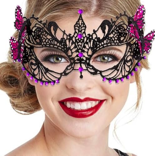 Yalice Schmetterlingsmaske, Damen, Spitze, Augenmaske, schwarz, Kostümmaske, funkelnd, Perlen, venezianische Ballmaske für Rollenspiele (lila) von Yalice