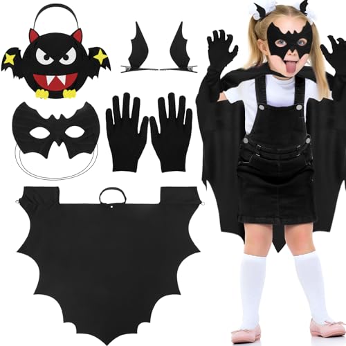 Fledermaus Halloween Kostüm für Kinder, Kostüm Fledermaus + Fledermaus Maske + Handtasche + Handschuhe + 2 Stück Haarspangen Fledermaus, Fledermaus Kostüm Set für Halloween Kinder Cosplay Party von Yamitora