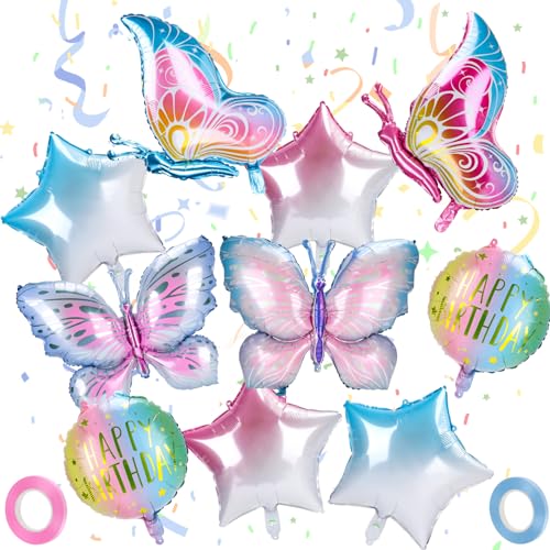 Yamitora 10 Stück Schmetterling Geburtstag Deko, Geburtstag Luftballon Deko, Schmetterling Folienballon, Bunt Schmetterlinge Geburtstagsdeko, Geburtstagsdeko Rosa, Für Geburtstag Mädchen Deko von Yamitora