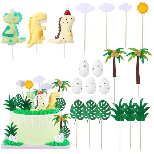 Yamitora 20 Stück Dino Tortendeko,Kuchendeko Dinosaurier,3D Tortendeko Dino,Dinosaurier Kuchen Topper für Kinder Junge,Dinosaurier Geburtstag Kuchen Dinosaurier Kuchenaufsatz Tortendeko Cake Topper von Yamitora