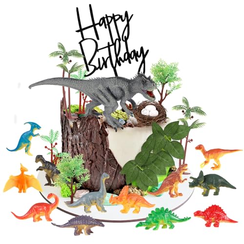 Yamitora 30 Stück Kuchendeko Dinosaurier Set,Dinosaurier Deko Torte,Dino Geburtstag Deko,Dino Tortendeko,Dschungel Tortendeko Junge,Cake Topper Tyrannosaurus für Junge Geburtstag Party von Yamitora