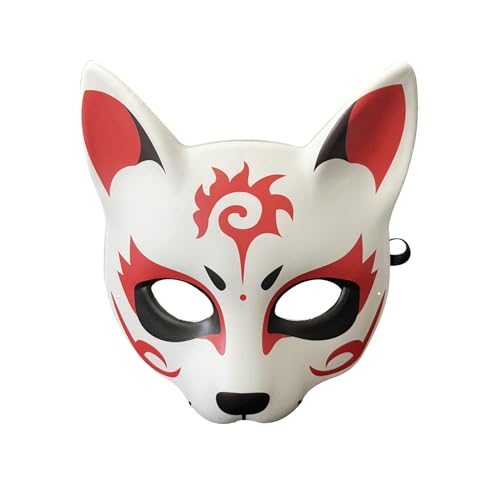 YangYong Kitsune Fuchsmaske für Halloween-Kostüm, Tier-Cosplay, Kabuki, halbes Gesicht, Katze, Maskerade, Party, Rosa Blume, Half Face von YangYong