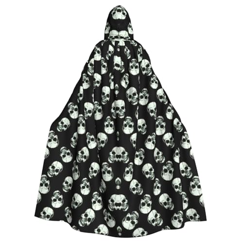 Yanglong Uni schwarzer Totenkopf-Aufdruck, Umhang mit Kapuze, für Halloween, Tod, Vampir, Cosplay-Kostüme von Yanglong